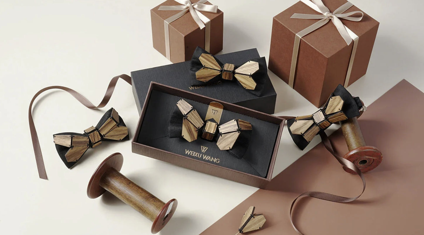 Geometry Series Walnut Wood Pre-tied Bowtie