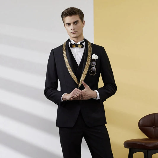 Gothic Series Bowtie (Gold metal/Black fabric)