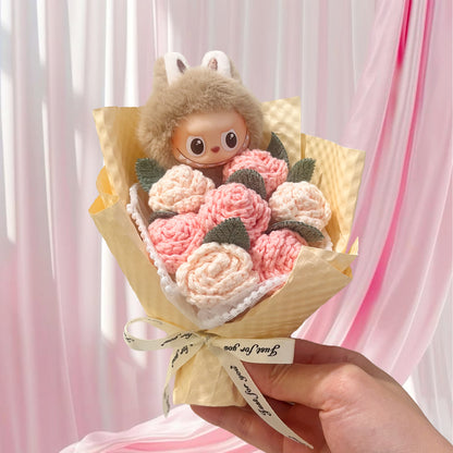 Sweet Love – Knitted Flower Bouquet with Mini Labubu