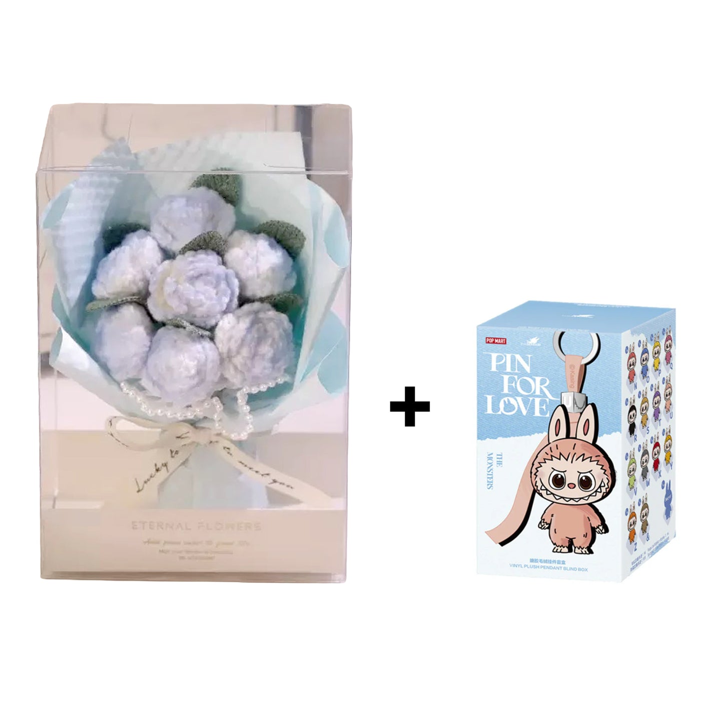 Sweet Love – Knitted Flower Bouquet with Mini Labubu