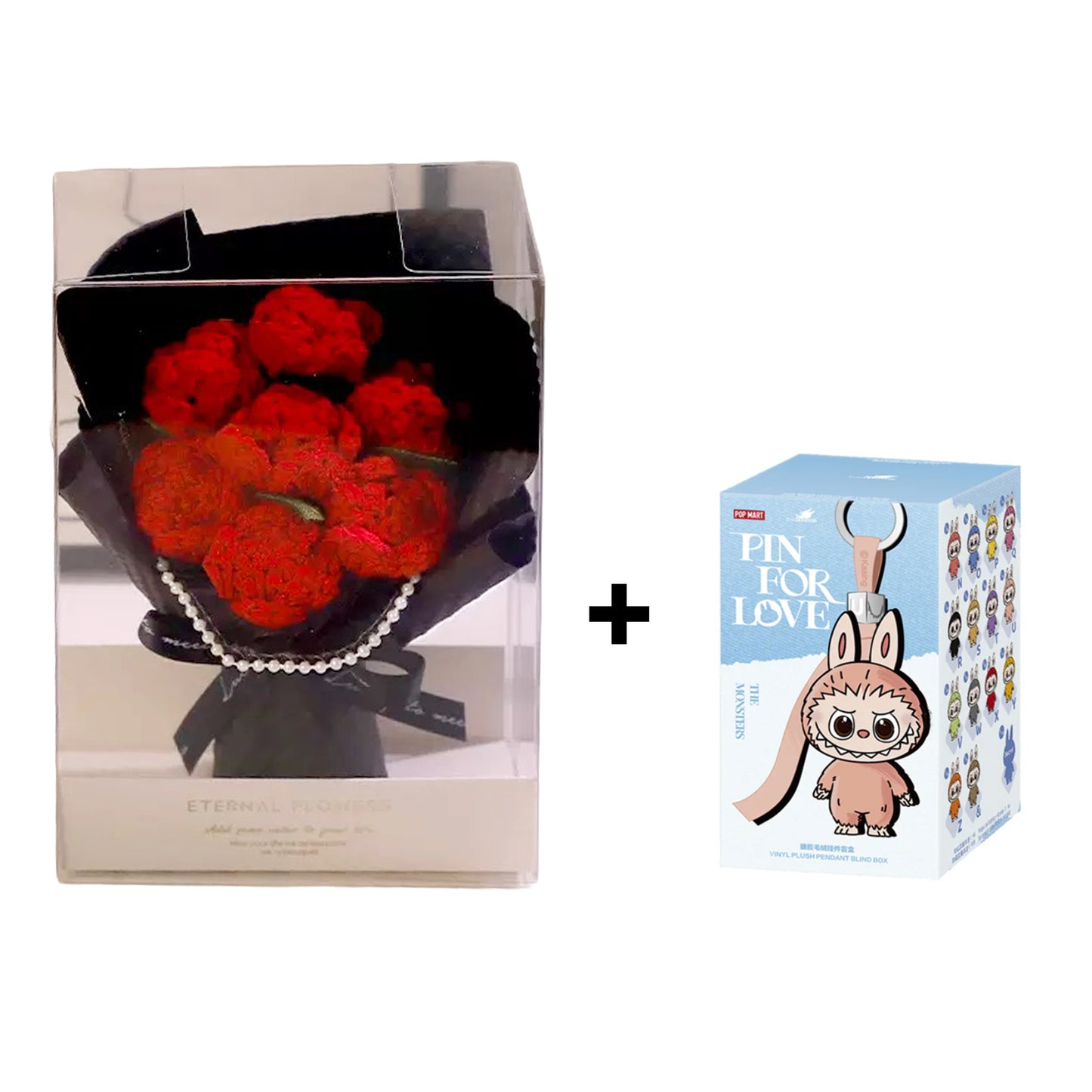 Sweet Love – Knitted Flower Bouquet with Mini Labubu