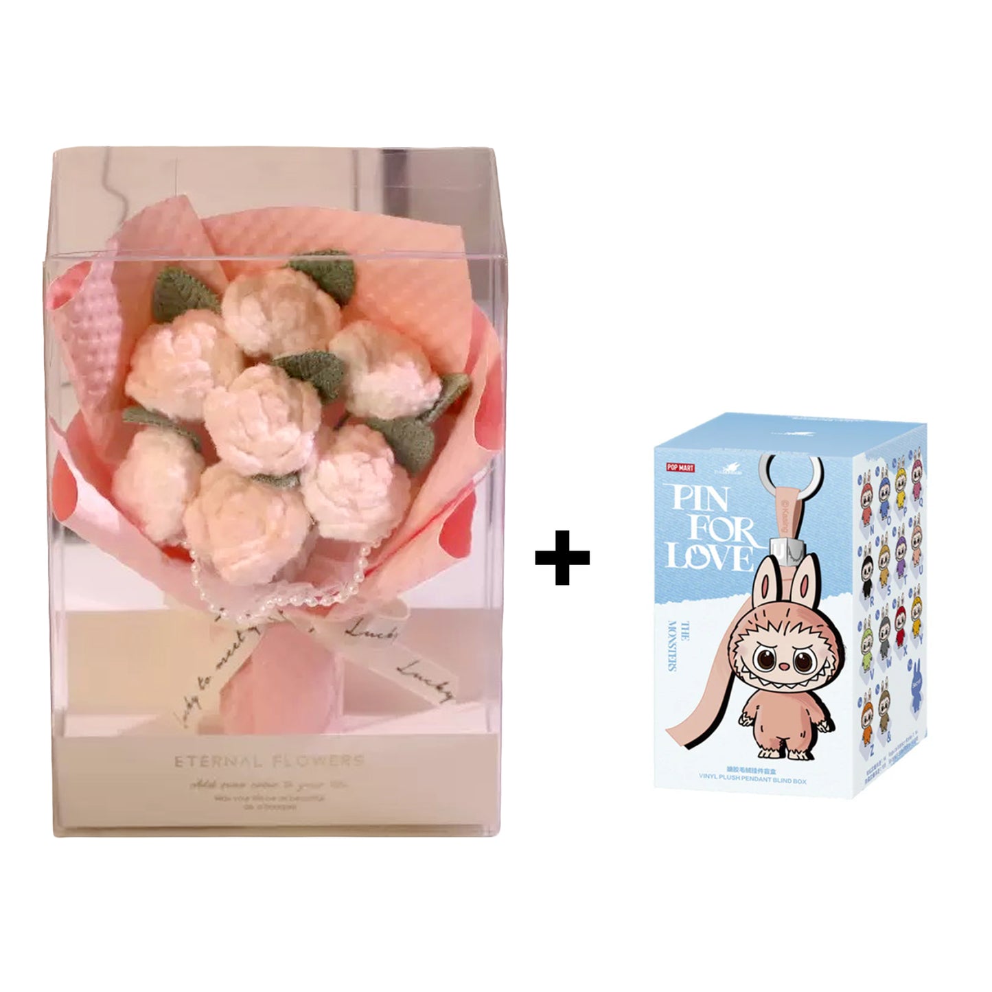 Sweet Love – Knitted Flower Bouquet with Mini Labubu